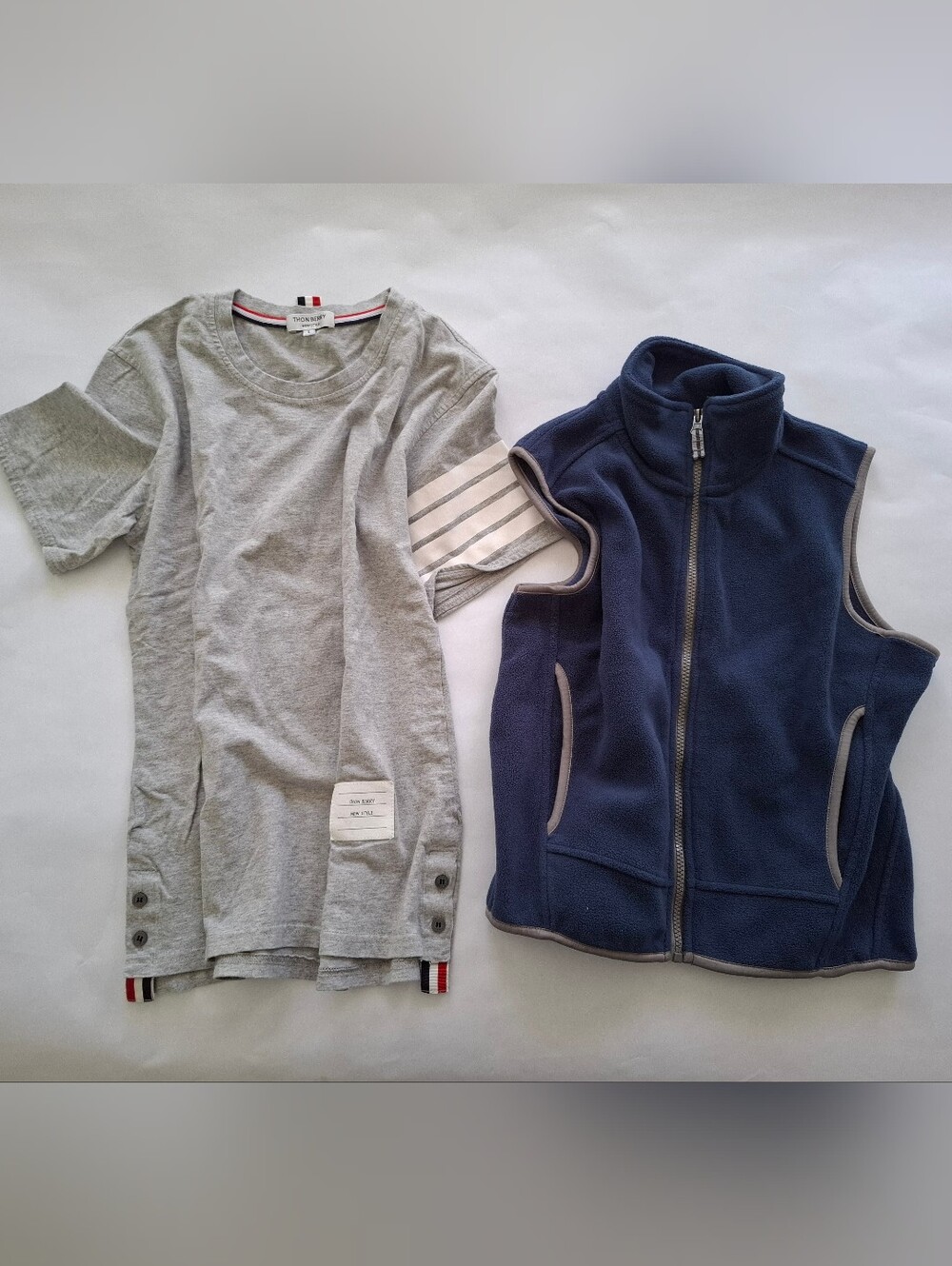 Kids Navy Fleece Vest SZ 10/12 - Sleeveless Jacket & Gray T-Shirt SZ L